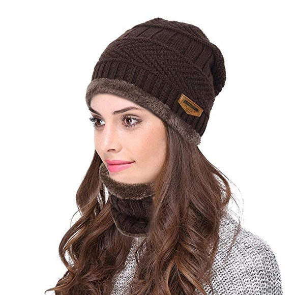 Accessories - Winter Knit Skull Cap Beanie Hat with Neck Gaiterc